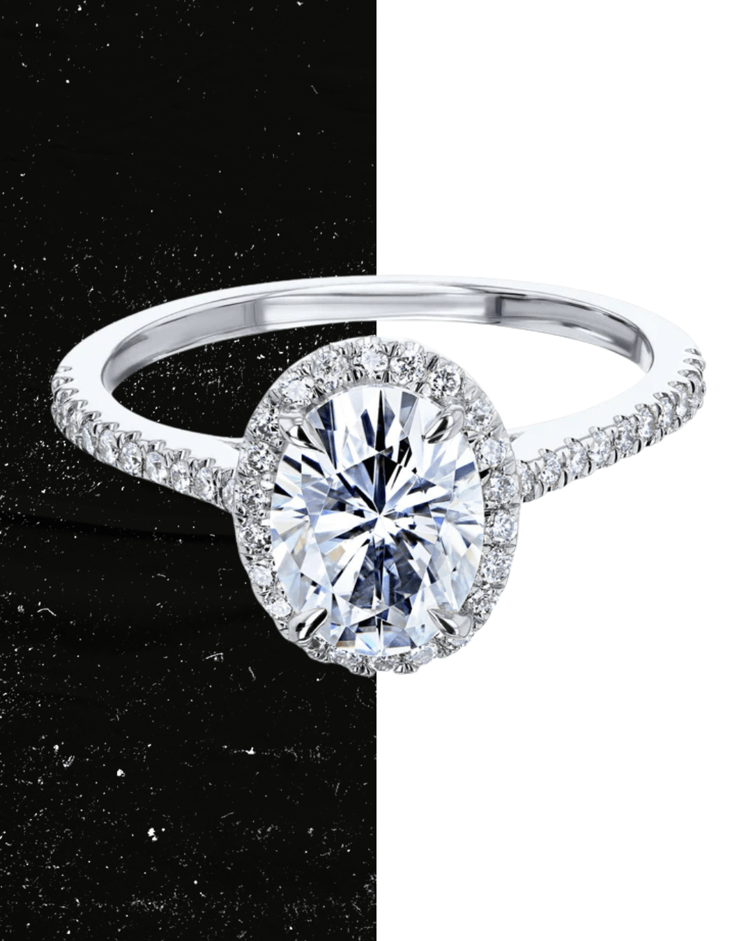 1.5 ct Anillo de compromiso con diamante ovalado en oro de 14k con Halo Pave - BODHANA