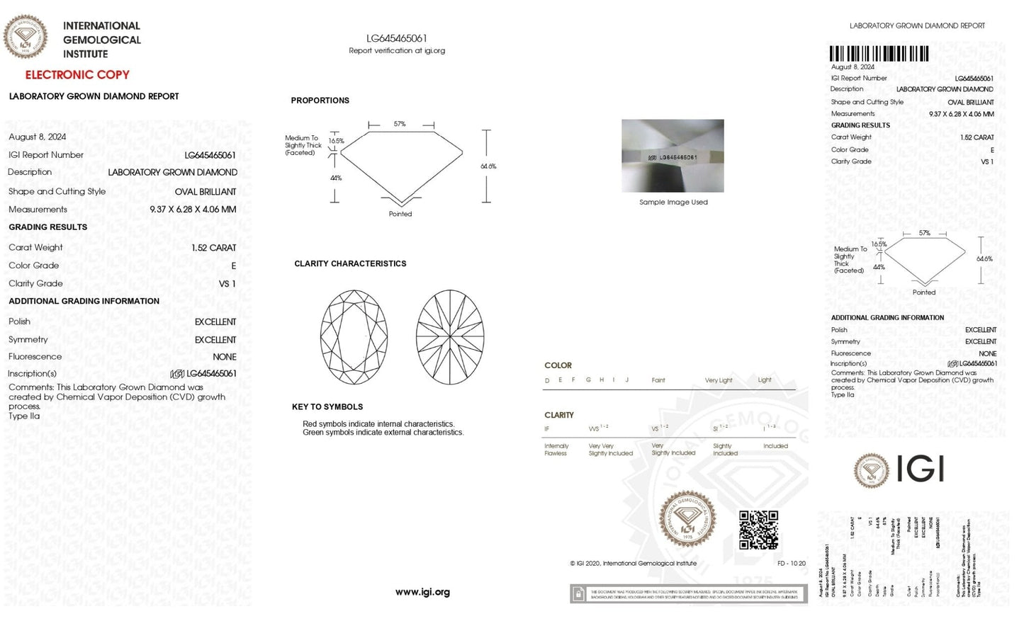 1.52 ct Diamante Lab Corte Oval VS1 E - BODHANA