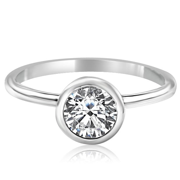 1 ct Anillo de compromiso con diamante Bezel Esmeralda en plata 925 - BODHANA