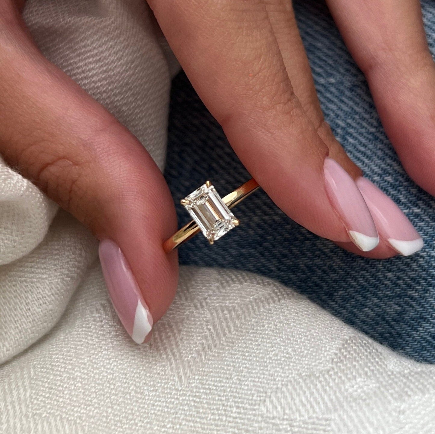 1 ct Anillo de compromiso con diamante Esmeralda Oro 14 K - BODHANA