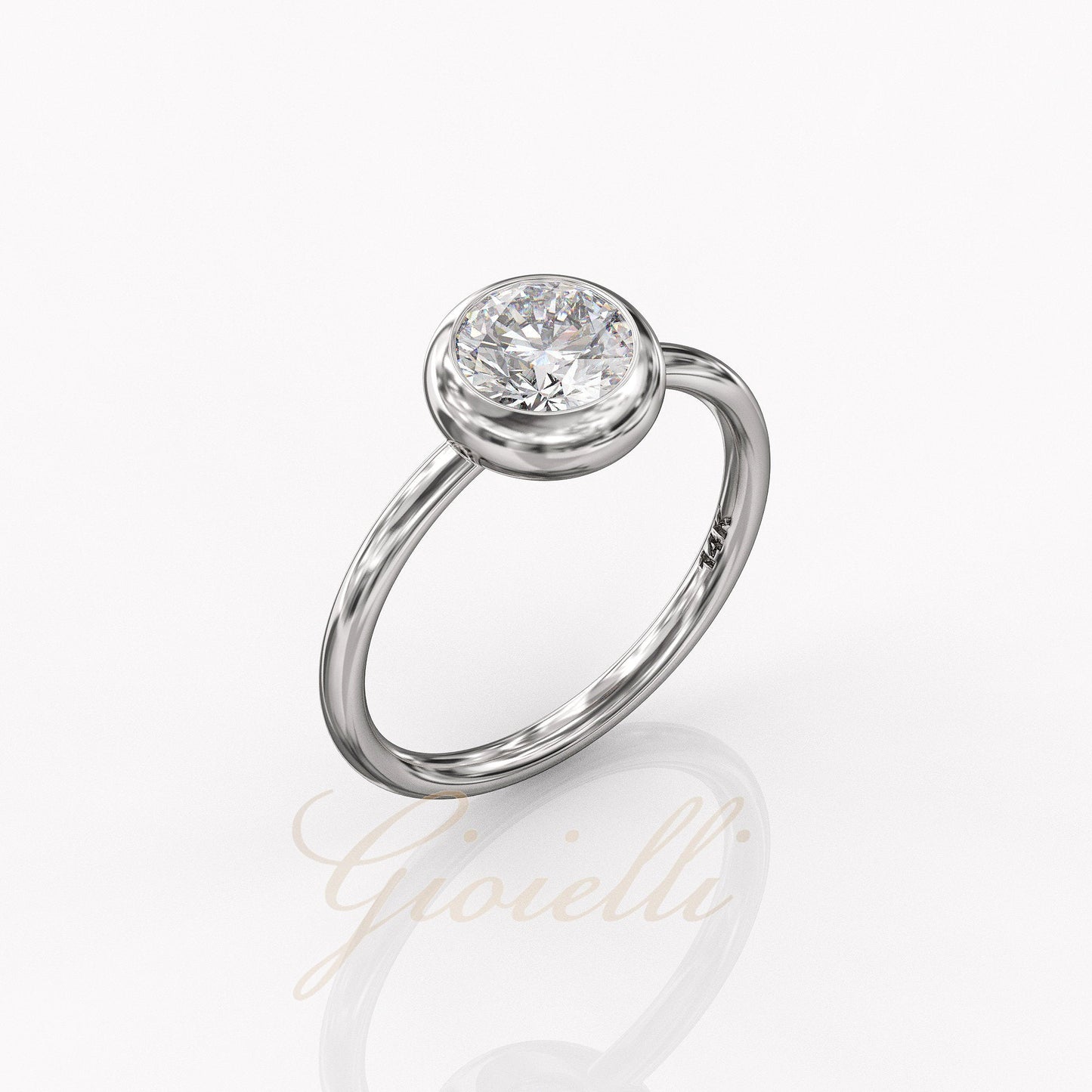 1 ct Anillo de compromiso con diamante redondo oro 14k - BODHANA