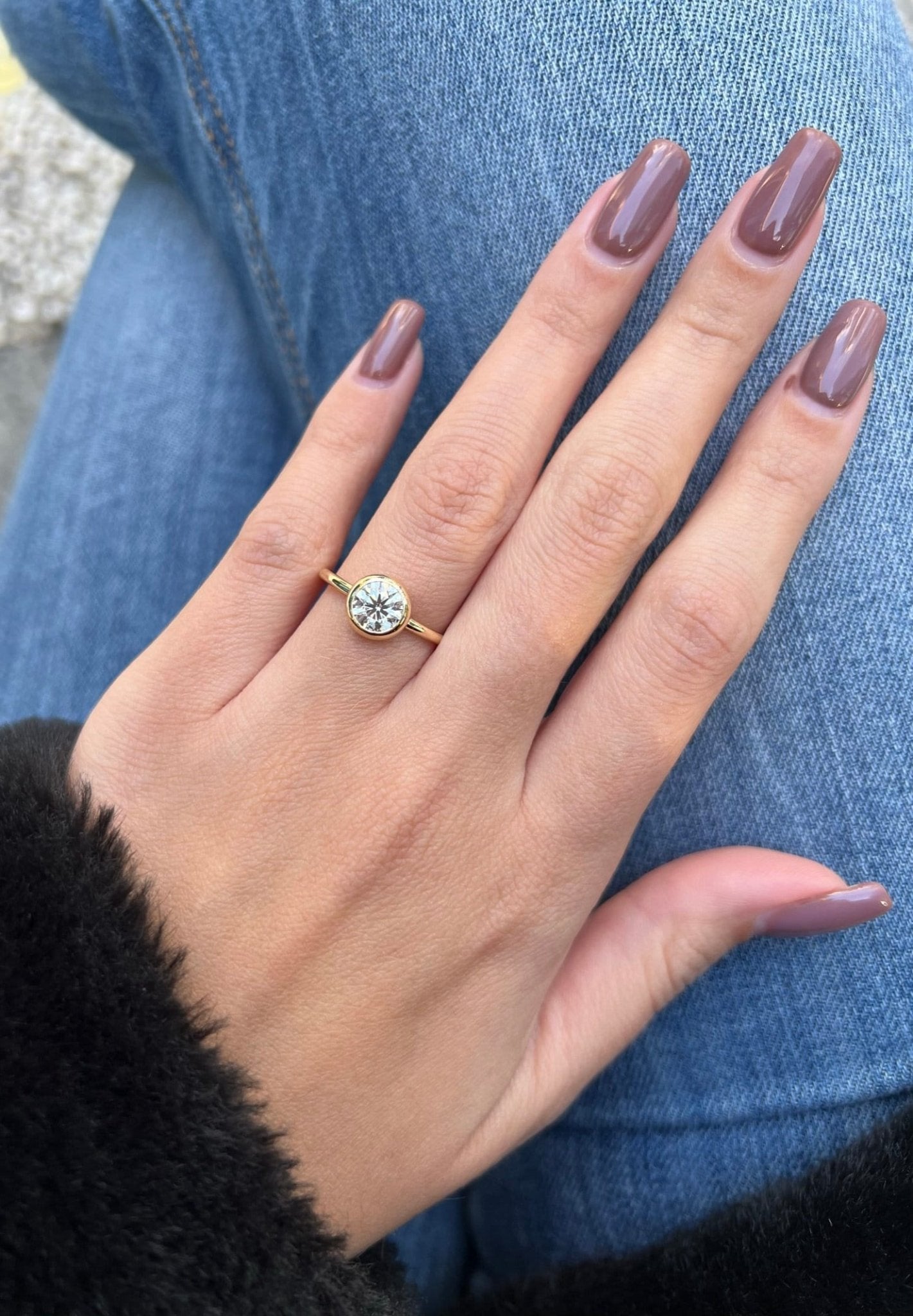1 ct Anillo de compromiso con diamante redondo oro 14k - BODHANA