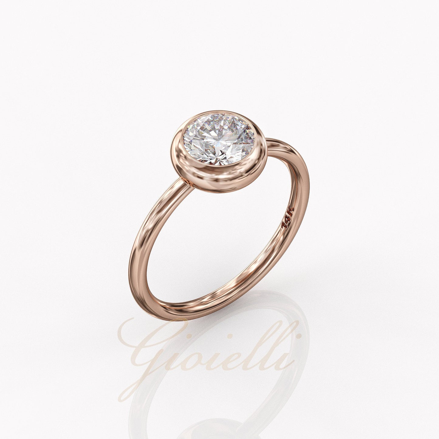 1 ct Anillo de compromiso con diamante redondo oro 14k - BODHANA