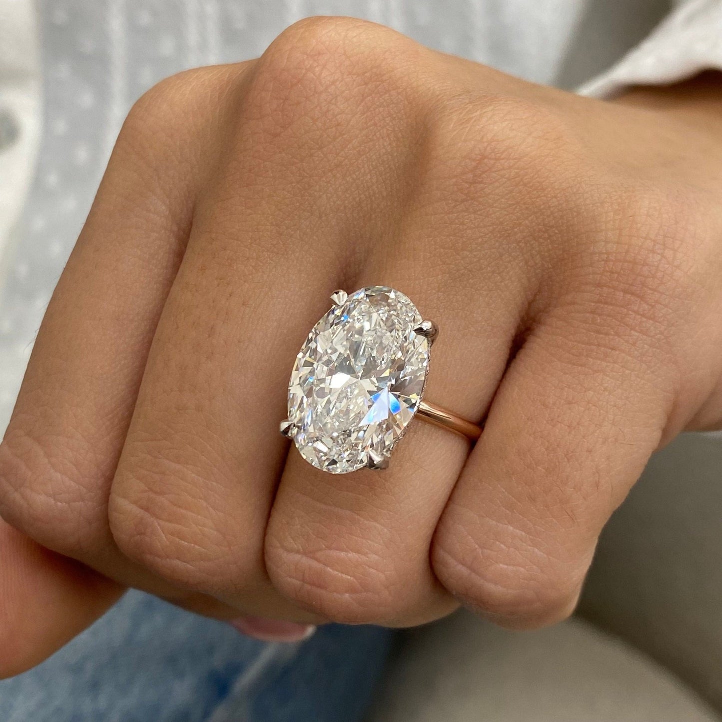 10.20 ct Anillo de compromiso con diamante ovalado en oro 14k - BODHANA