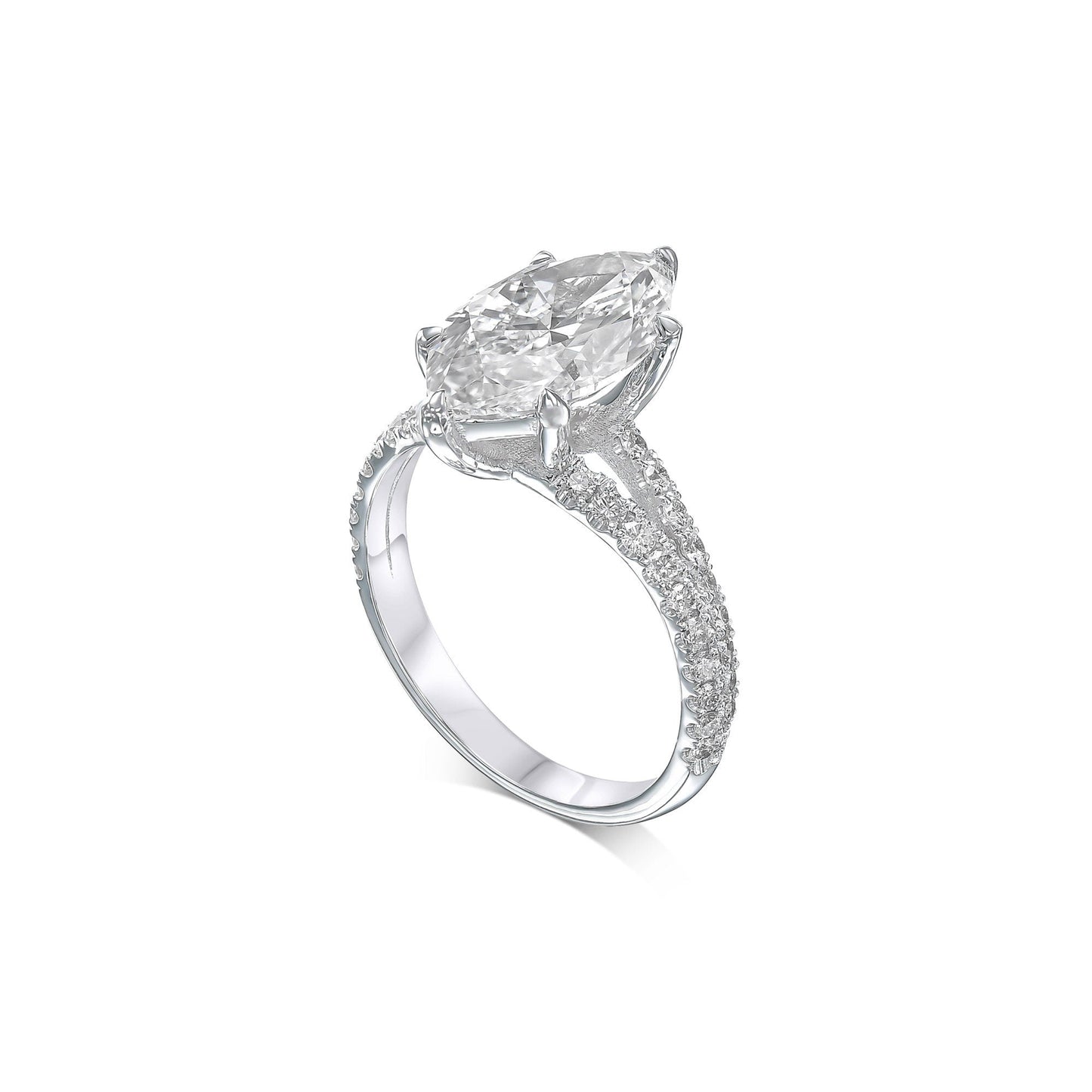 3.30 ct Anillo de compromiso con diamante corte Marquise en oro de 14k - BODHANA