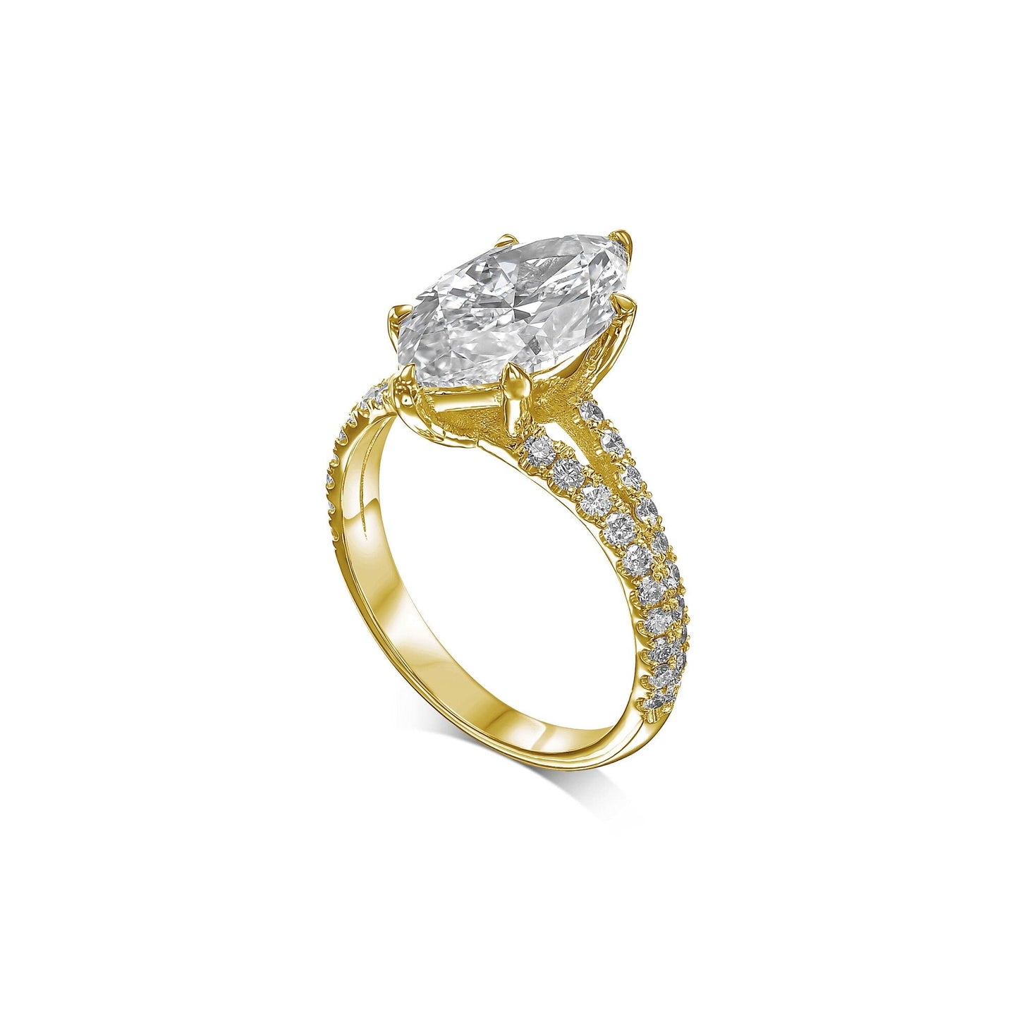 3.30 ct Anillo de compromiso con diamante corte Marquise en oro de 14k - BODHANA