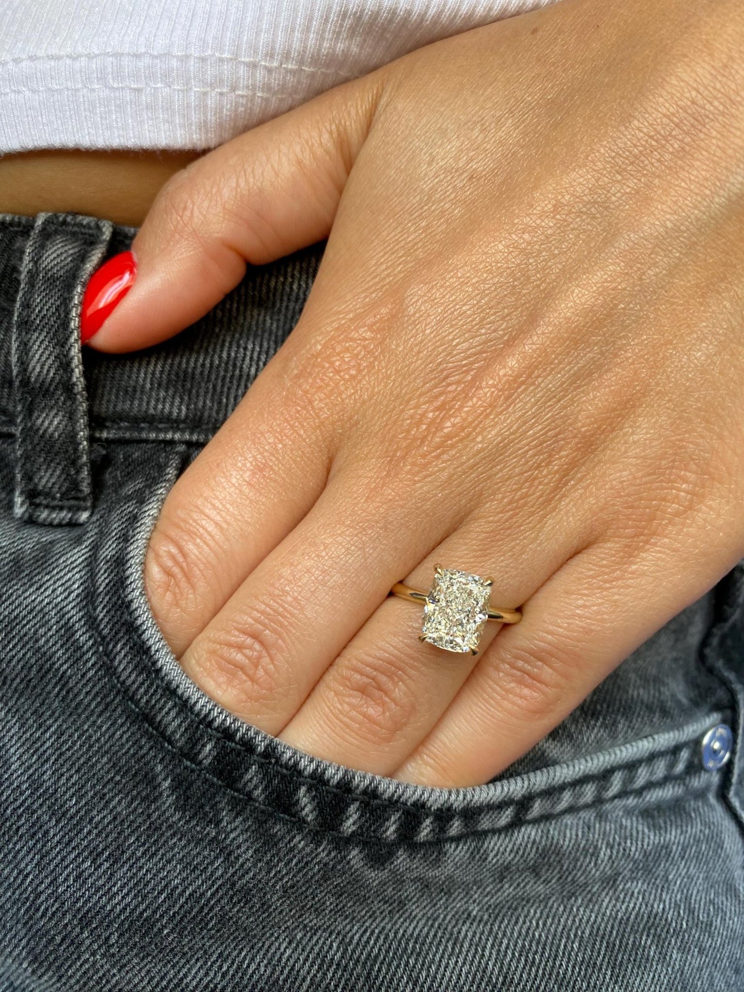 4 ct Anillo de compromiso con diamante Cojín Oro 14k - BODHANA