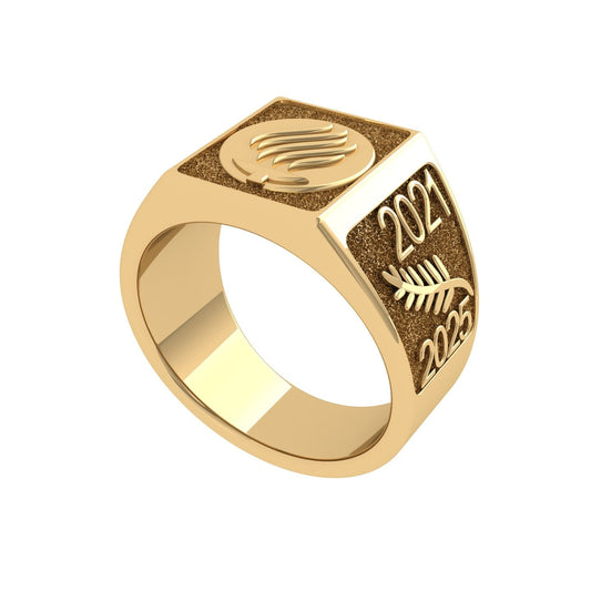 Roma Anillo de Graduación Personalizado en Oro 14K o 18K con Logo Frontal 14mm