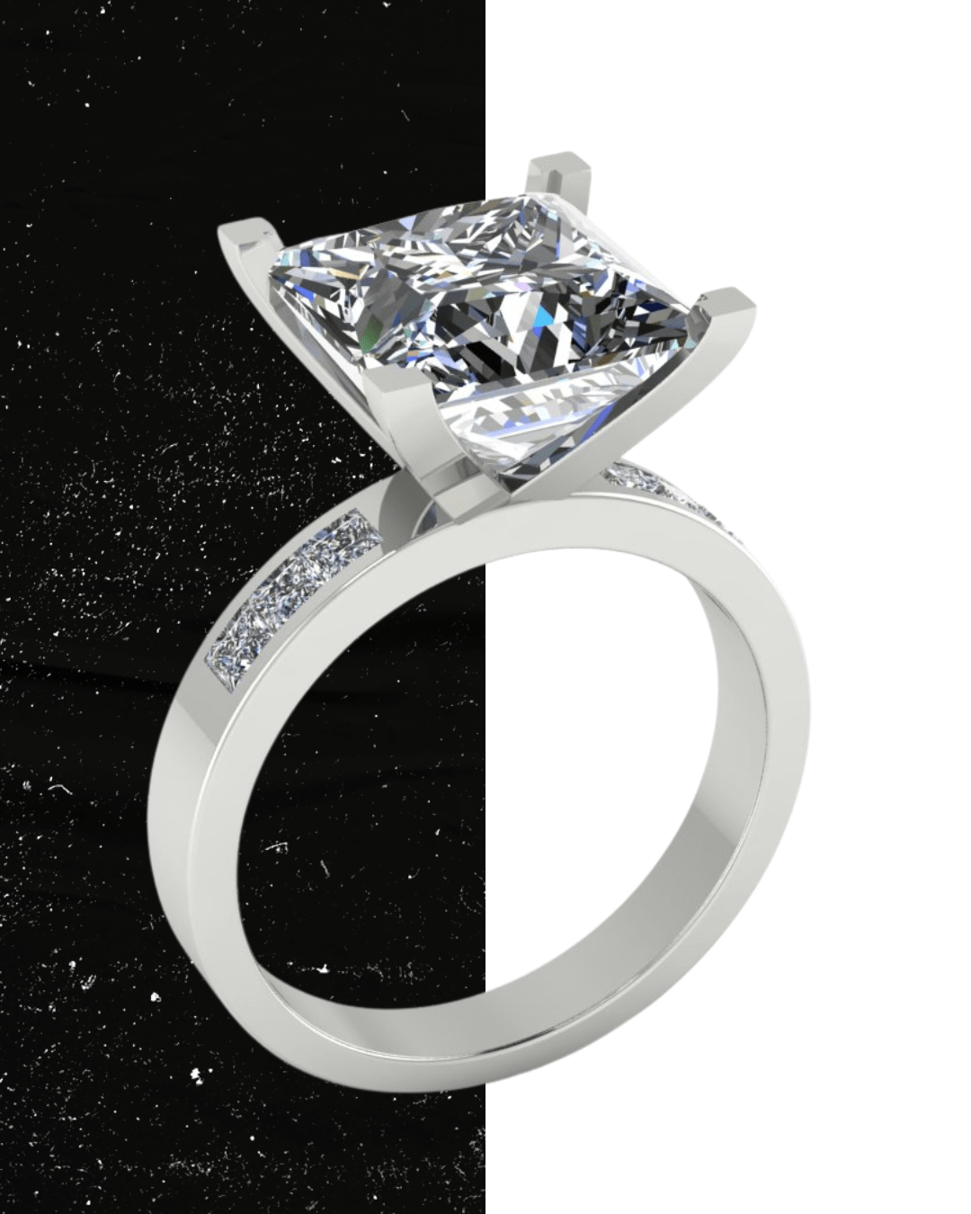 Anillo de Compromiso Corte Princesa, Diamante de 5 ct en Oro de 14 Kilates. - BODHANA