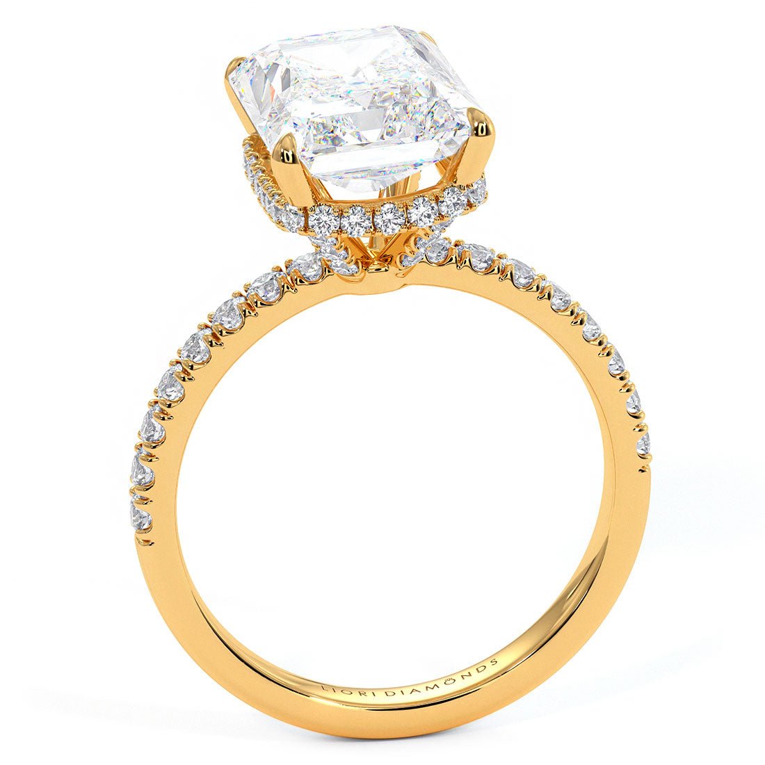 Anillo de Compromiso de Diamante Solitario Clásico de 4 Quilates con Halo Inferior y Micropavé Petite - BODHANA
