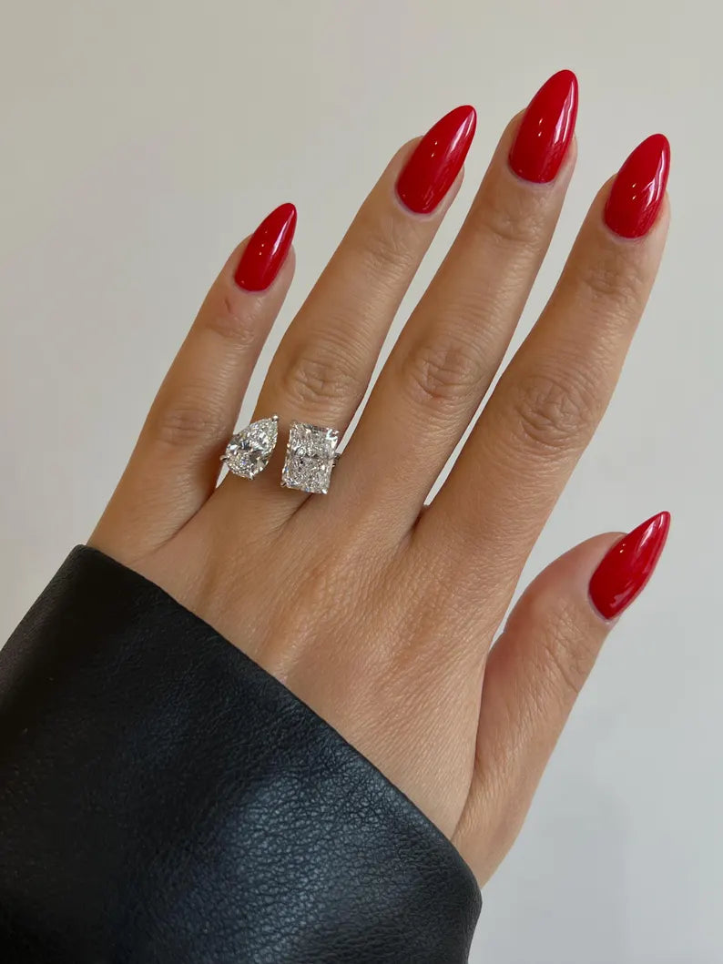 6.55 ct Anillo de compromiso con diamante Corte Radiante y Pera Oro 14k