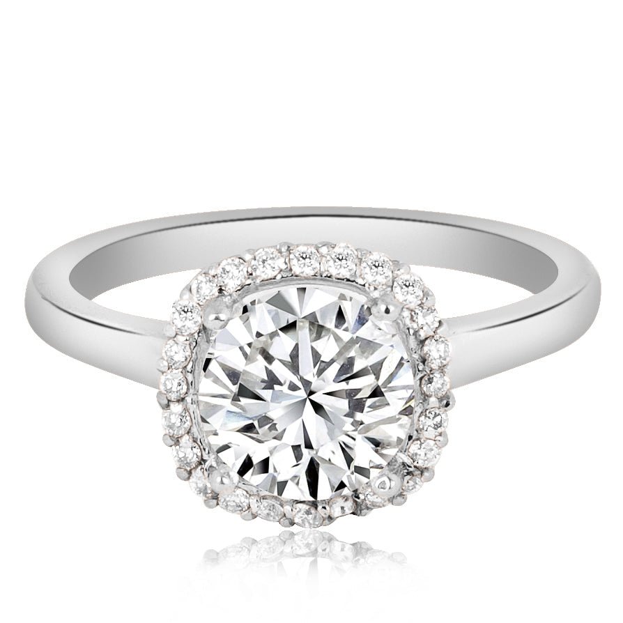 Montura estilo halo cojín para anillo de compromiso (no incluye diamante central) - BODHANA