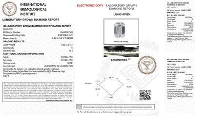 0.80 ct Diamante Lab Corte Esmeralda E SI1 - BODHANA