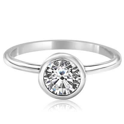 1 ct Anillo de compromiso con diamante Bezel Esmeralda en plata 925 - BODHANA
