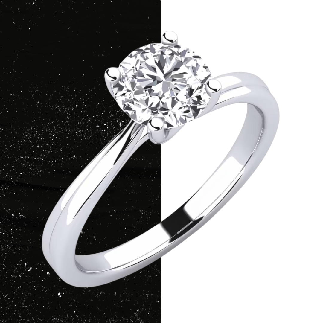 1 ct Anillo de compromiso con diamante redondo oro 14K - BODHANA