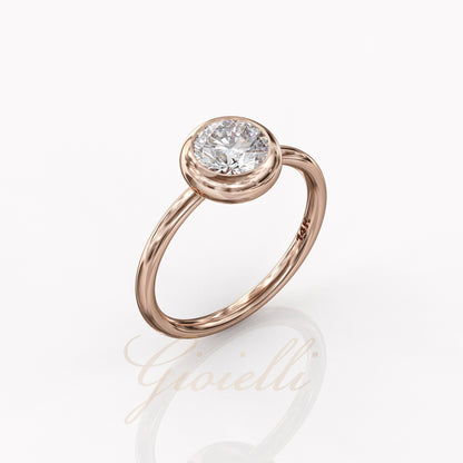 1 ct Anillo de compromiso con diamante redondo oro 14k - BODHANA