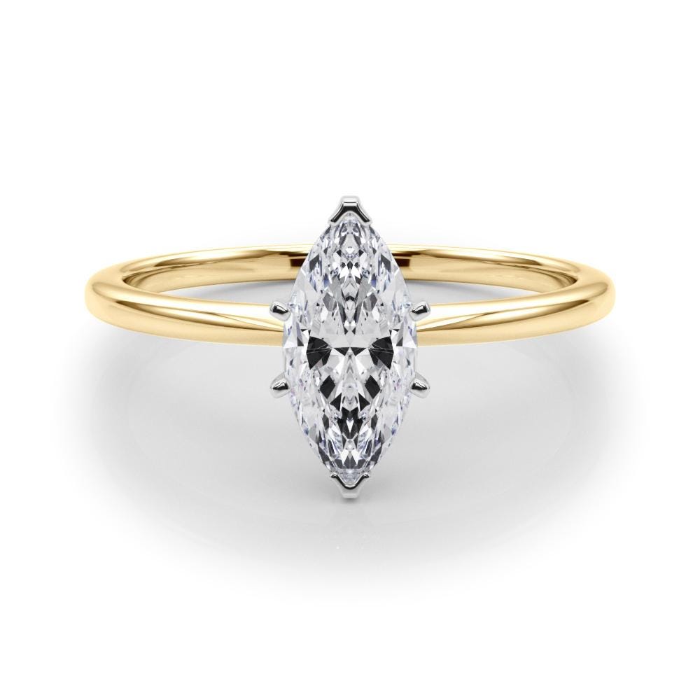 1 ct Anillo de compromiso con diamante Corte Marquise Oro de 14k - BODHANA