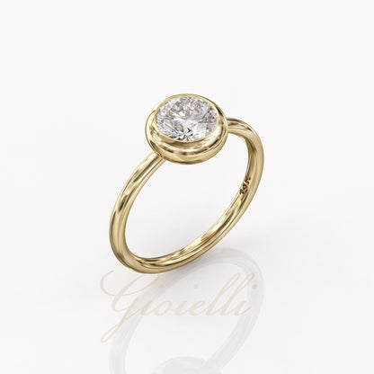 1 ct Anillo de compromiso con diamante redondo oro 14k - BODHANA