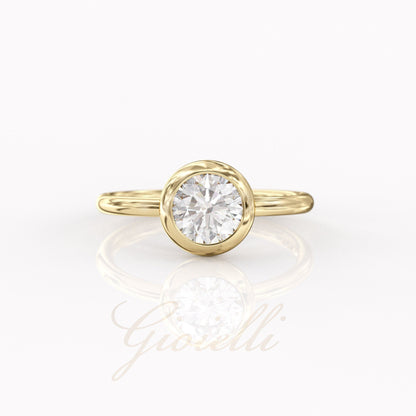 1 ct Anillo de compromiso con diamante redondo oro 14k - BODHANA
