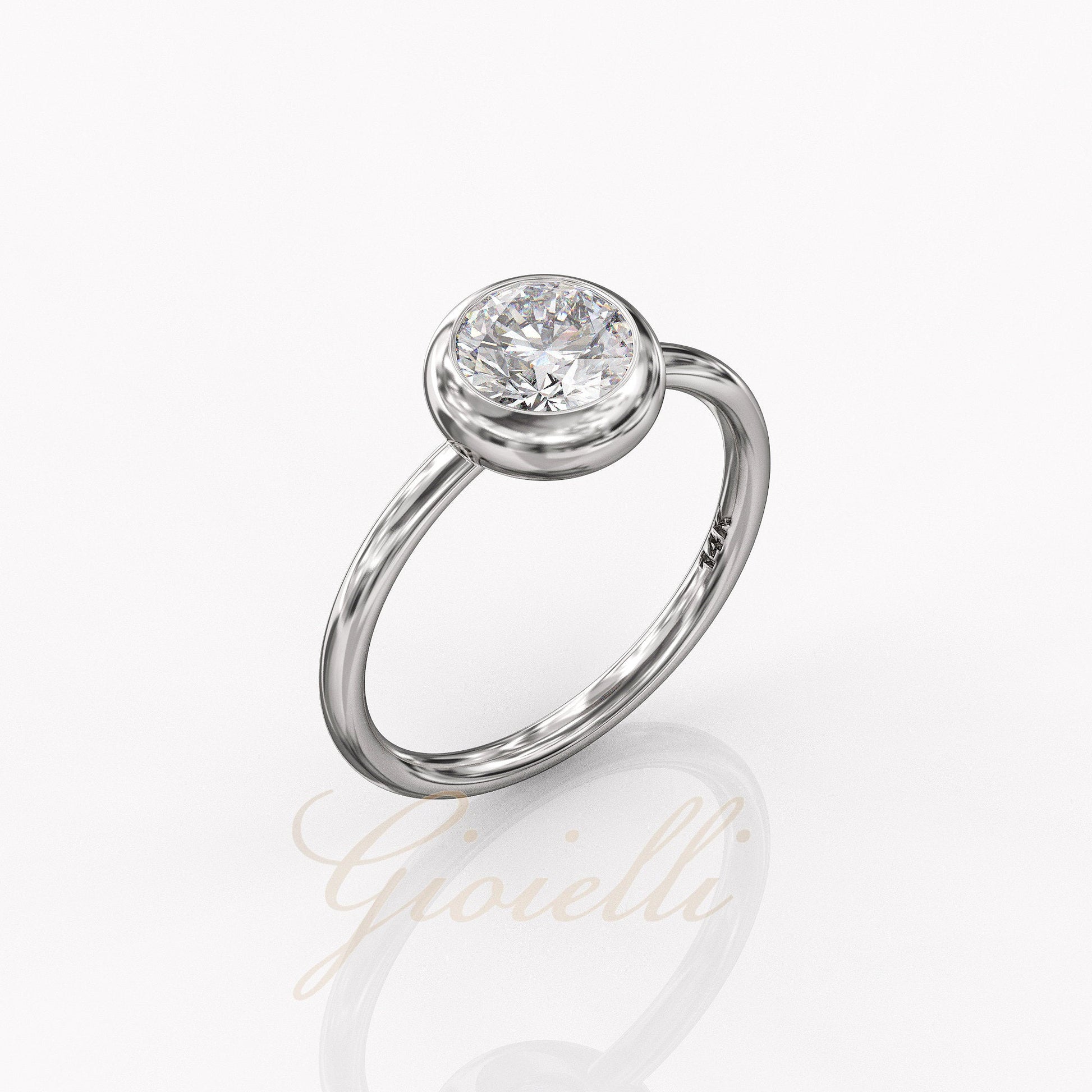 1 ct Anillo de compromiso con diamante redondo oro 14k - BODHANA
