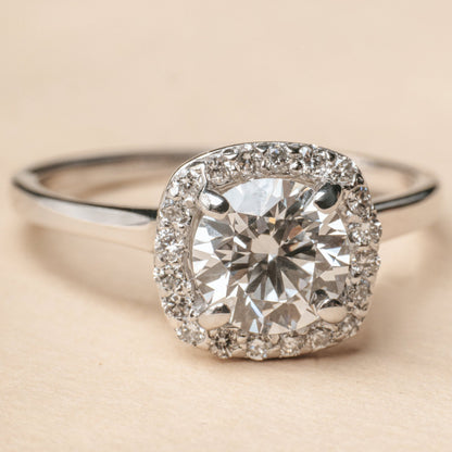 1 ct anillo de compromiso solitario con Halo Cojin en plata fina 925 con Diamante de Laboratorio - BODHANA