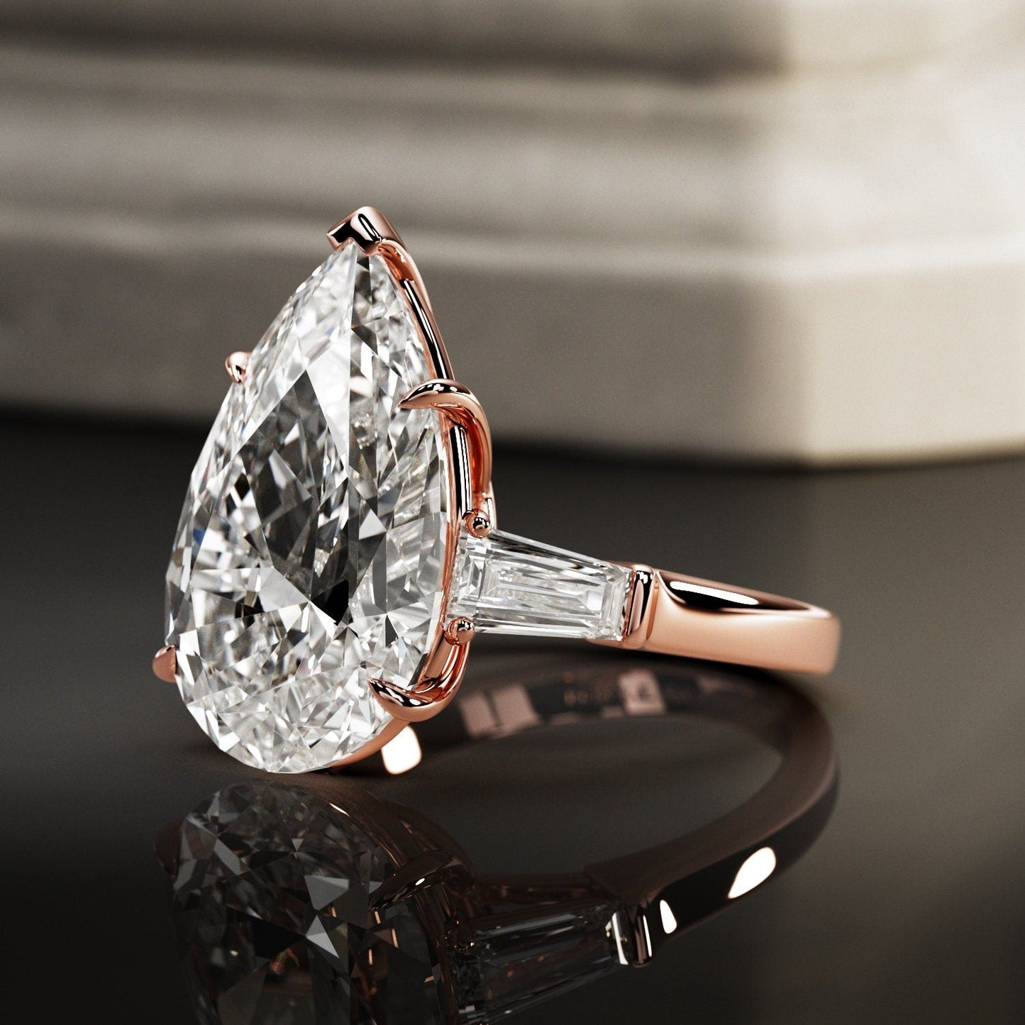 10 ct Anillo de compromiso con diamante corte pera - BODHANA