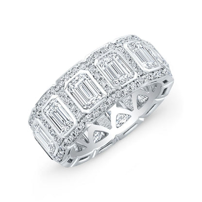 Anillo de Eternidad para Hombre de Corte Esmeralda con Halo de 10 Quilates