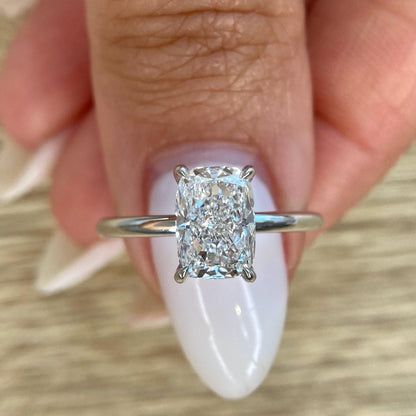 2.10 ct Anillo de compromiso con diamante corte almohada alargada oro de 14k - BODHANA