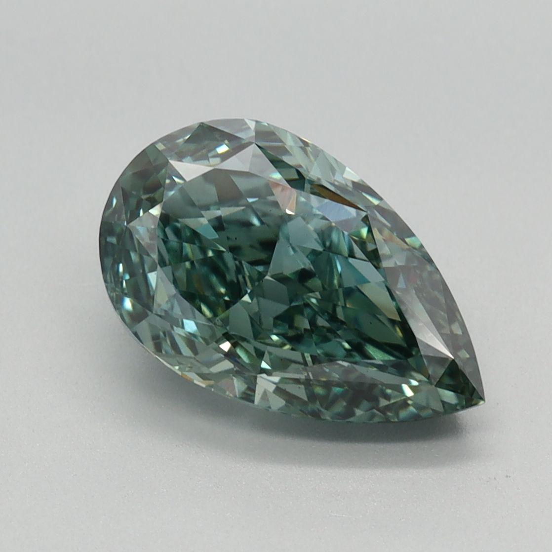 2.25 ct Anillo de compromiso con diamante pera azul verdoso vívido oro 14k - BODHANA
