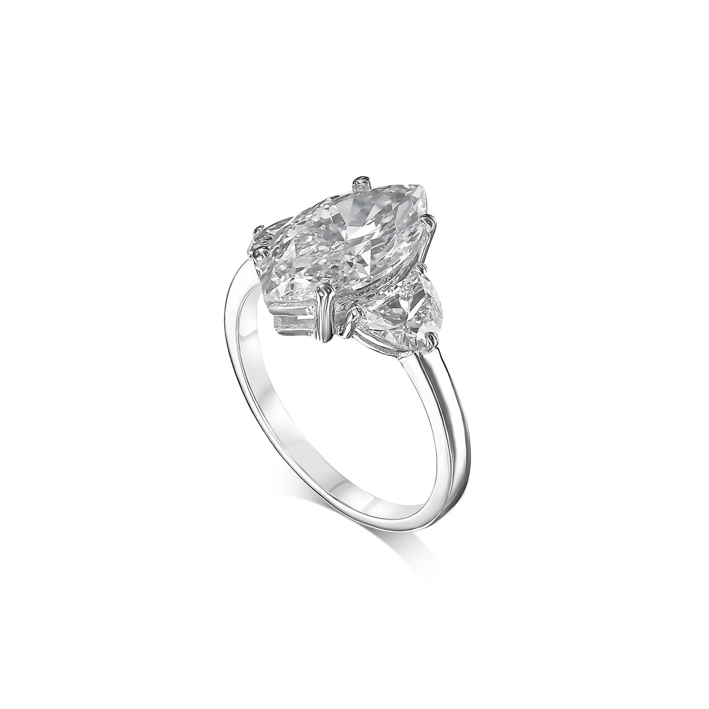 3.80 ct Anillo de compromiso con diamante marquesa en oro de 14k - BODHANA