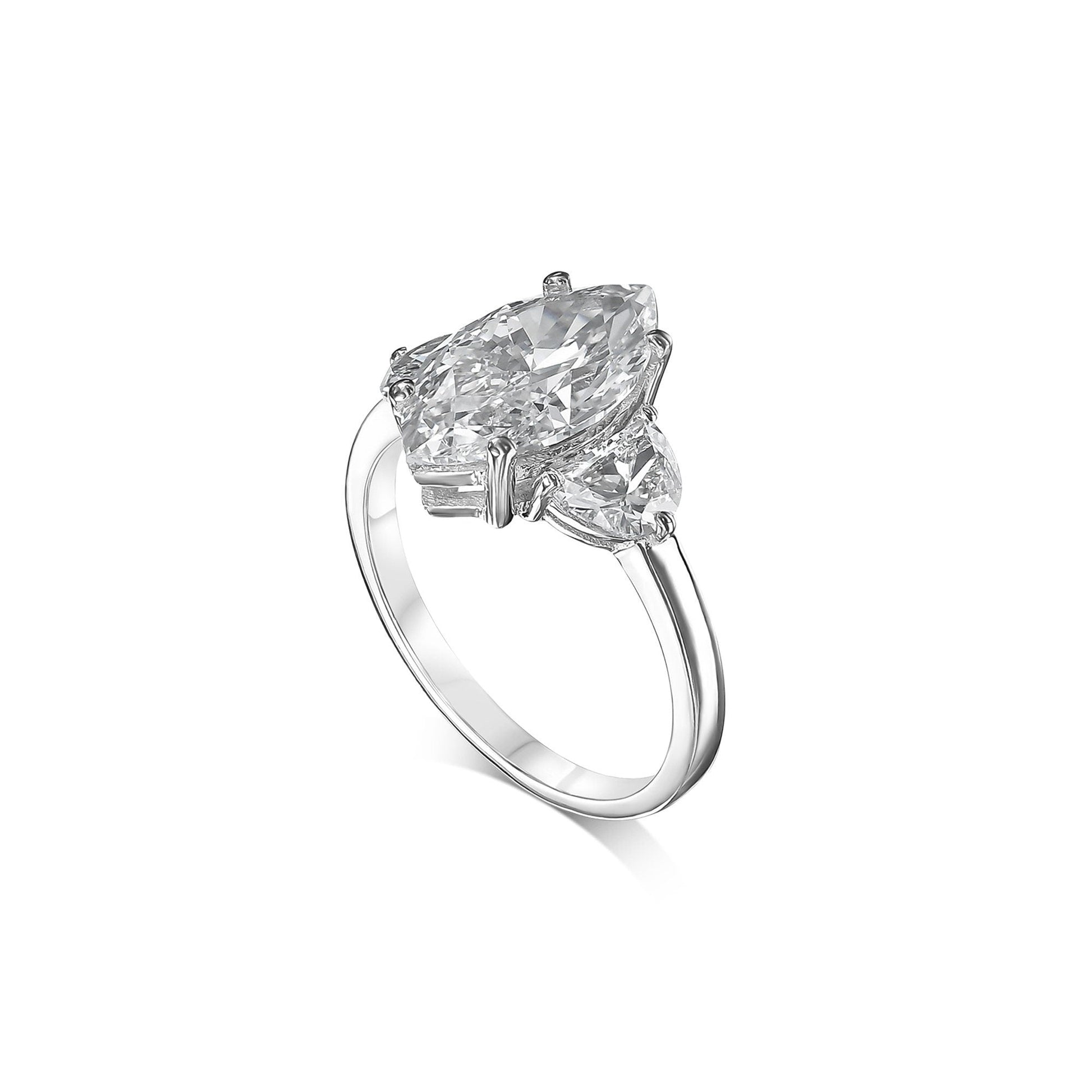 3.80 ct Anillo de compromiso con diamante marquesa en oro de 14k - BODHANA