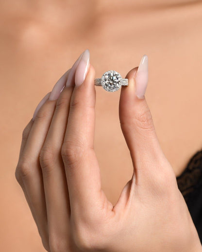 4 ct Anillo de compromiso con diamante redondo oro blanco de 14k - BODHANA