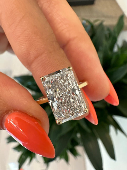 4 ct Anillo de compromiso con diamante corte radiante oro 14 k - BODHANA