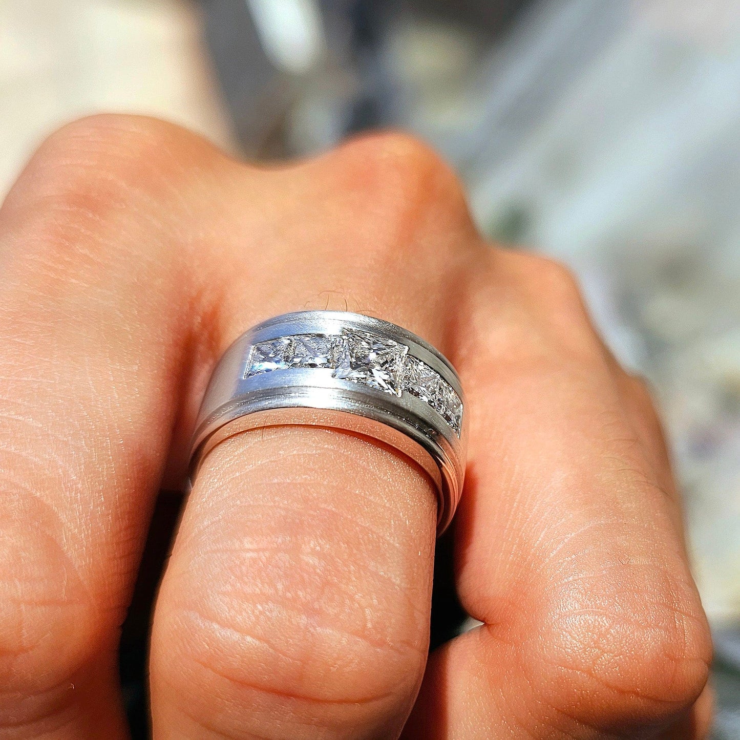 Anillo Compromiso Hombre Diamante Laboratorio Princesa 2.20 Quilates