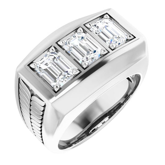 Anillo de Diamante de 3 Piedras para Hombre Corte Esmeralda 1.50 Ctw. Color E VS1 Certificado por GIA