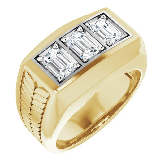 Anillo de Diamante de 3 Piedras para Hombre Corte Esmeralda 1.50 Ctw. Color E VS1 Certificado por GIA