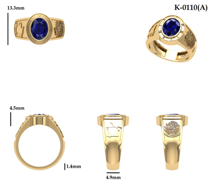 Viena Anillo de Graduación Personalizado en Oro con Zafiro de Laboratorio