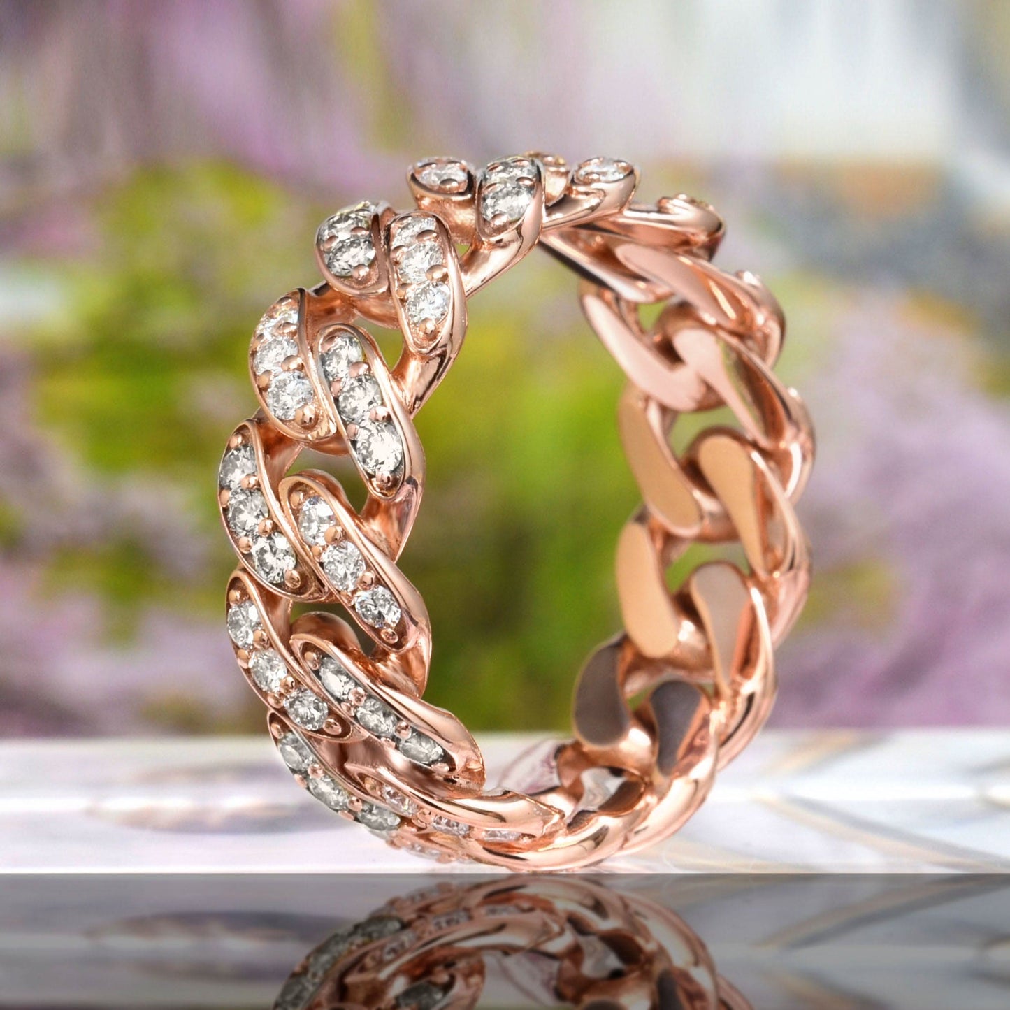 Anillo Cubano Hombre Oro 14K con 1.00 Ct Diamantes Lab