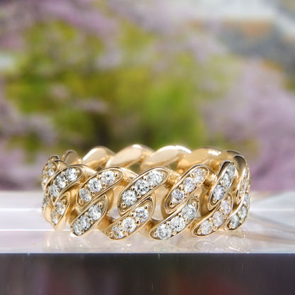 Anillo Cubano Hombre Oro 14K con 1.00 Ct Diamantes Lab