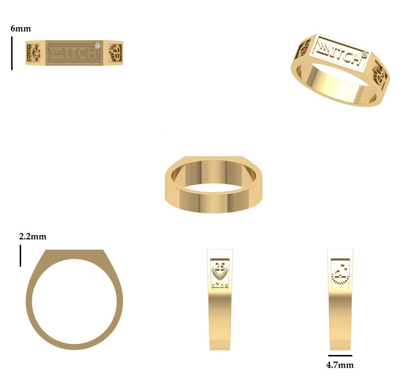 Praga Anillo de Graduación Personalizado en Oro 14K o 18K