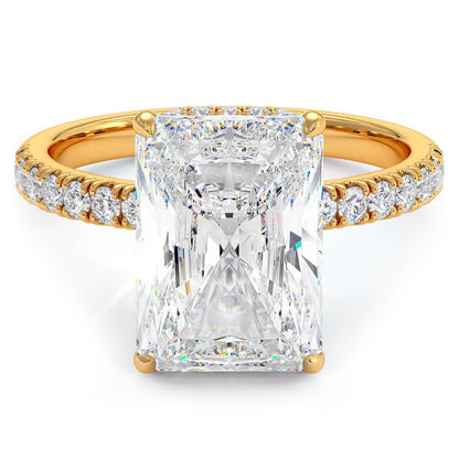 Anillo de Compromiso de Diamante Solitario Clásico de 4 Quilates con Halo Inferior y Micropavé Petite - BODHANA