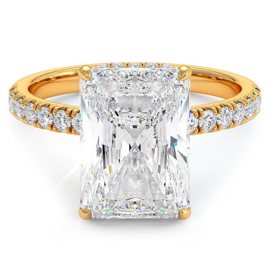 Anillo de Compromiso de Diamante Solitario Clásico de 4 Quilates con Halo Inferior y Micropavé Petite - BODHANA
