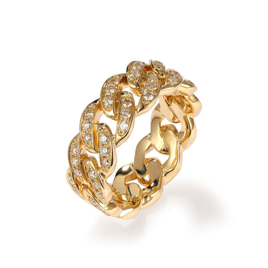 Anillo Cubano Hombre Oro 14K con 1.00 Ct Diamantes Lab