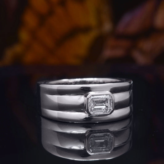 Anillo de Compromiso para Hombre de 1 Quilate Diamante Corte Esmeralda