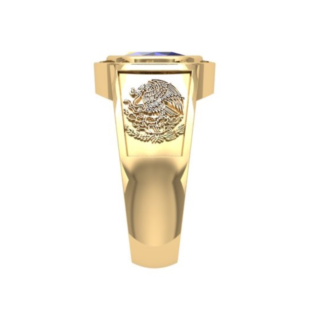 Viena Anillo de Graduación Personalizado en Oro con Zafiro de Laboratorio