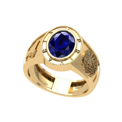 Viena Anillo de Graduación Personalizado en Oro con Zafiro de Laboratorio