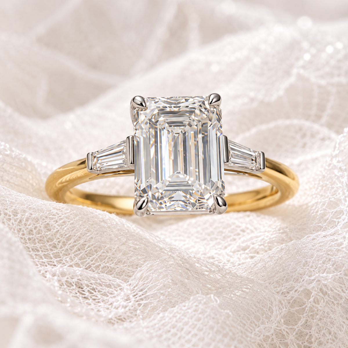 Anillo aspen argolla oro amarillo montura oro blanco 14k radiante 3ct