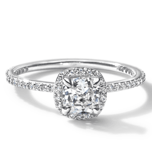 Anillo Halo Pavé Cojín en Oro o Platino - bodhana