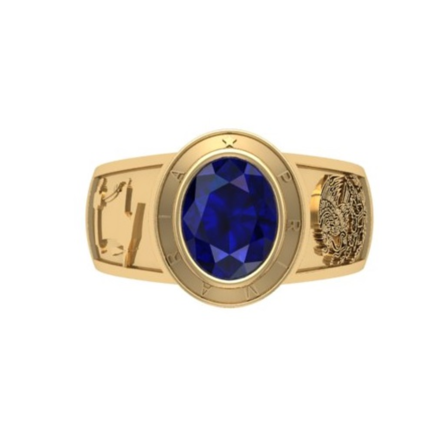Viena Anillo de Graduación Personalizado en Oro con Zafiro de Laboratorio