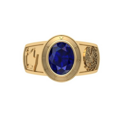 Viena Anillo de Graduación Personalizado en Oro con Zafiro de Laboratorio